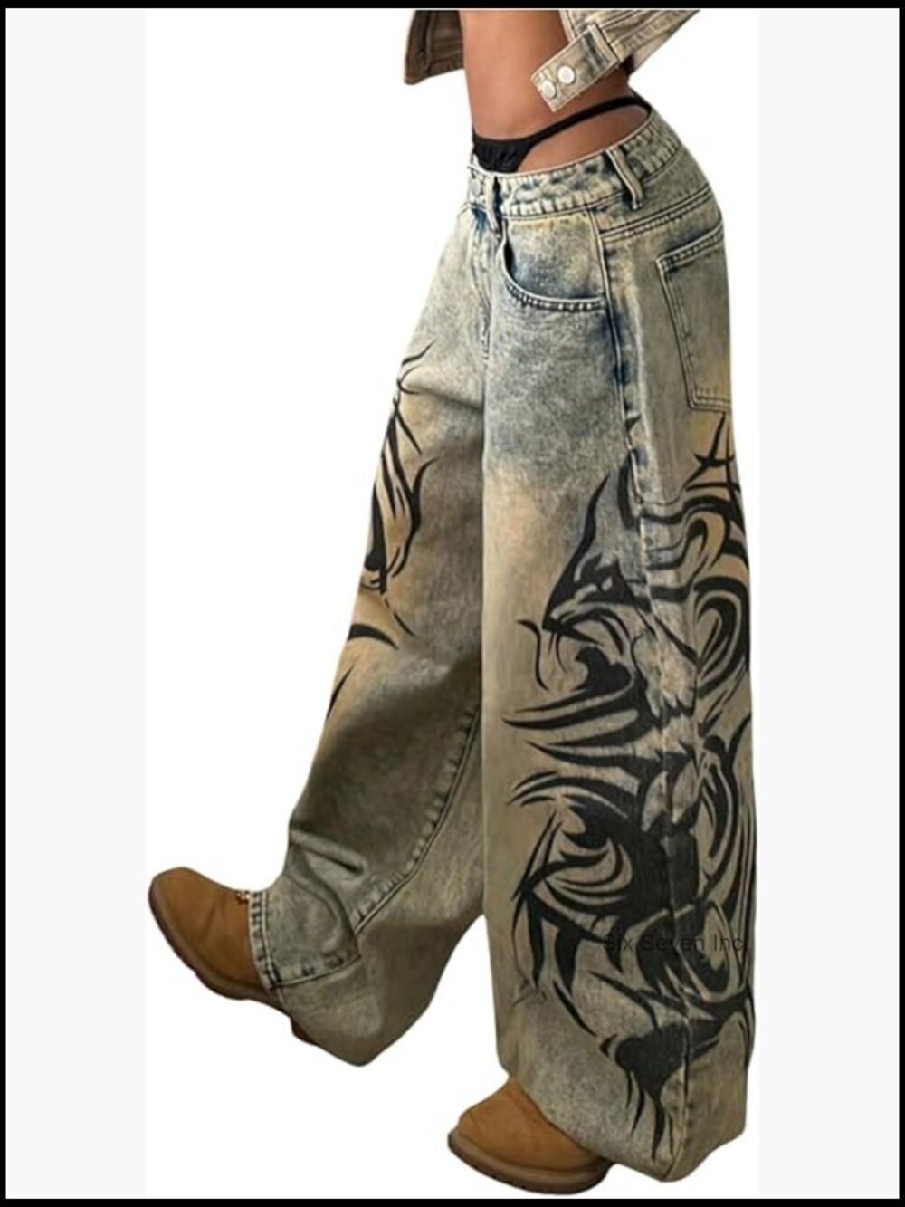 Y2k Wide Leg Retro Print Baggy Denim Jeans Pants